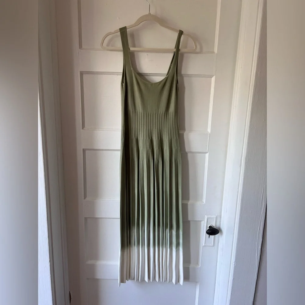 $295 STAUD Green and White Ombre Midi Dress size small - Picture 3 of 8